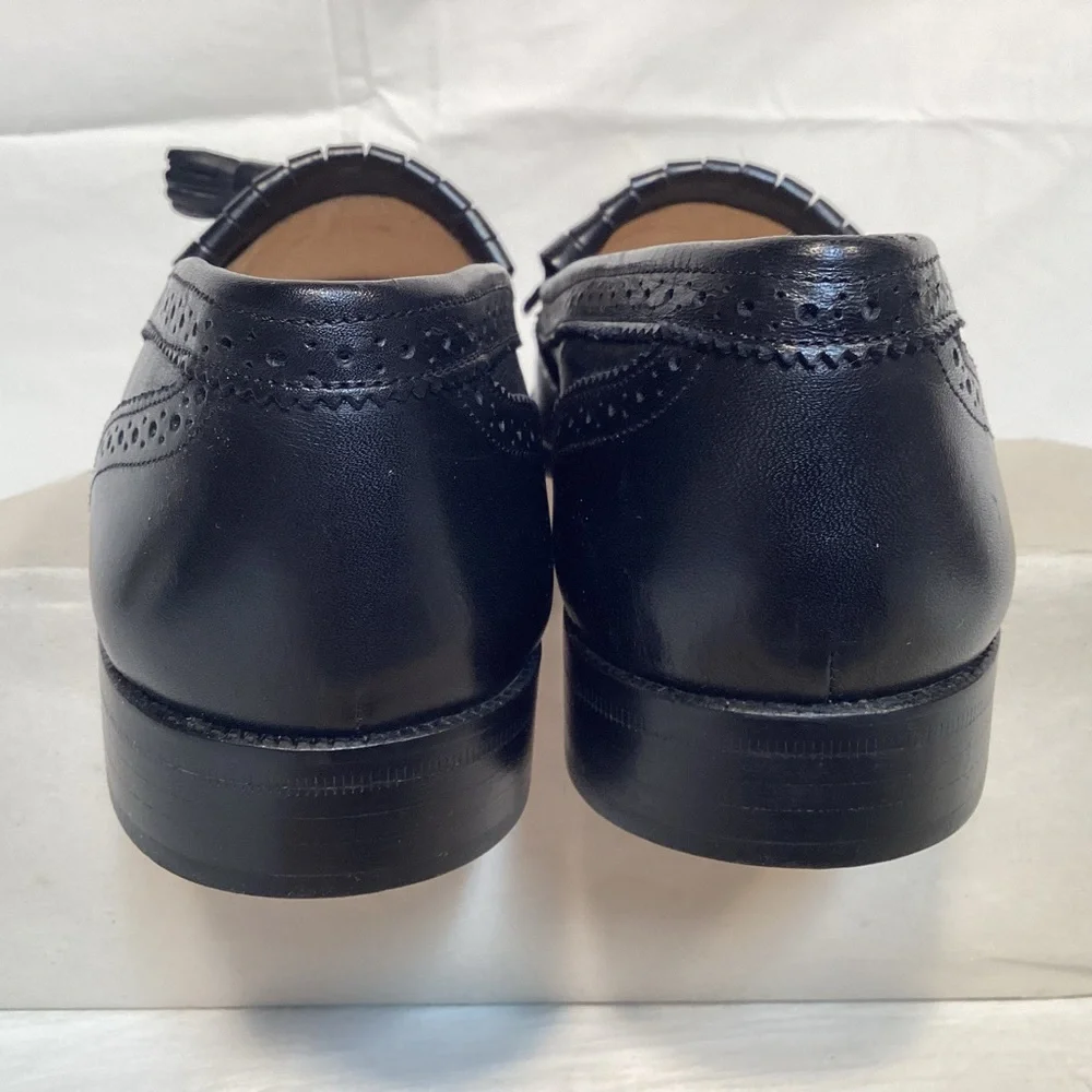 Brass Boot Vintage Italian Made Men's Black Leather Wingtip Tassel Loafers 8 1/2
